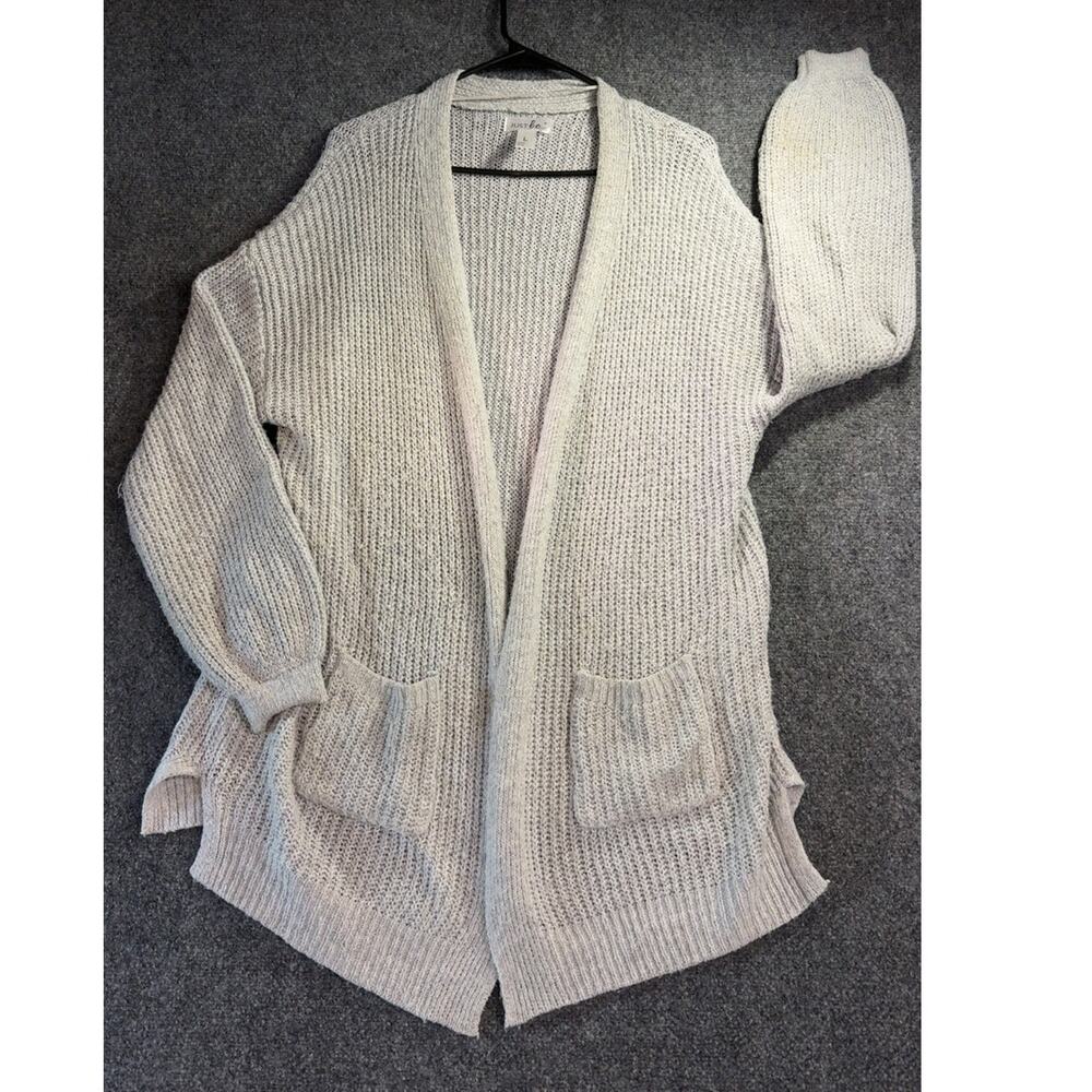 Just Be Womens Size L Heather Grey Open Front Loose Knit Cardigan Sweater Pocket